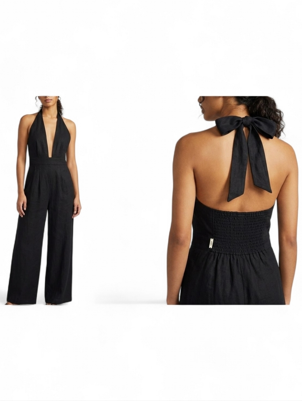 Anthropologie Anthro Black Linen Halter Neck Wide Leg Jumpsuit Large Whimsigoth